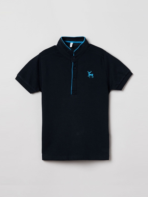 

max Boys Navy Blue Solid Polo Collar T-shirt