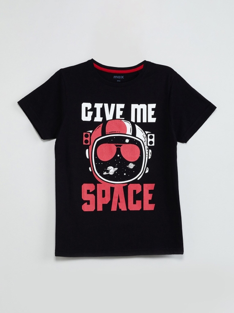 

max Boys Black & Pink Printed Round Neck T-shirt