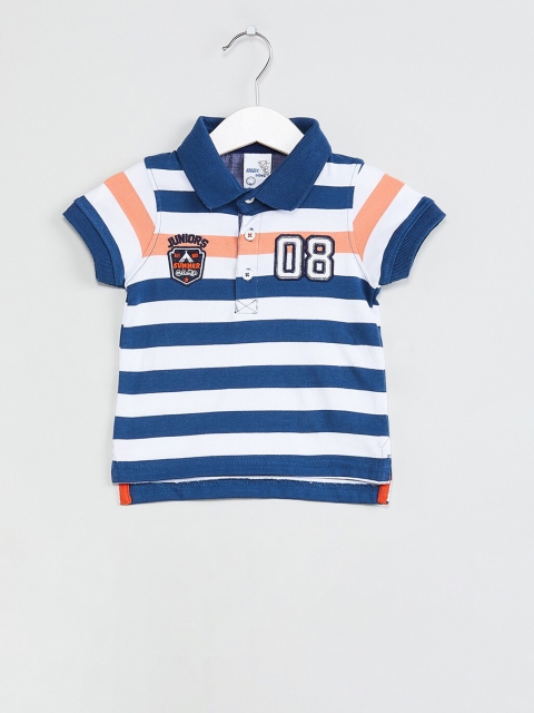 max Boys White & Blue Striped Polo Collar T-shirt