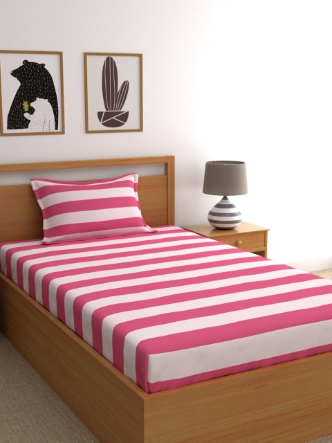

Home Ecstasy Pink & White Striped 140 TC Cotton 1 King Bedsheet with 1 Pillow Covers