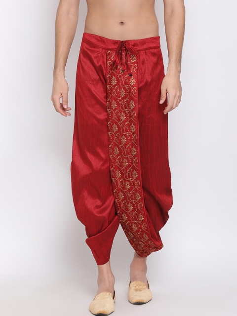 

VASTRAMAY Men Maroon & Gold-Coloured Embroidered Dhoti
