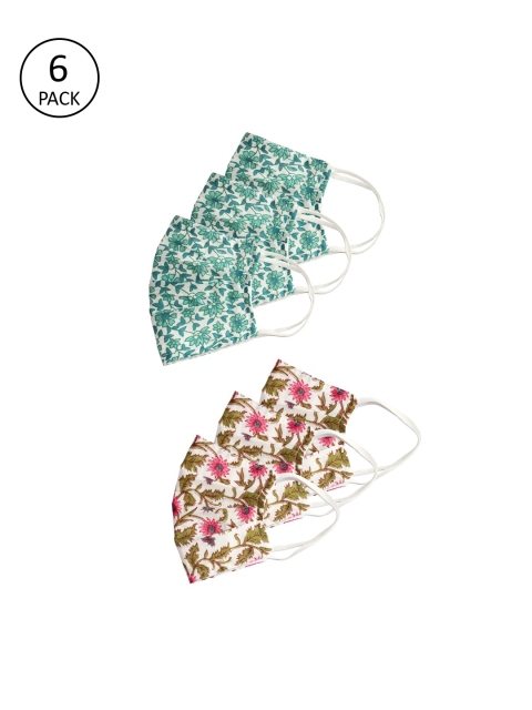 Bellofox Women 6 Pcs 3-Ply Printed Masks, Green