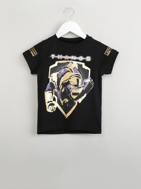 

max Boys Black Thanos Printed Round Neck T-shirt