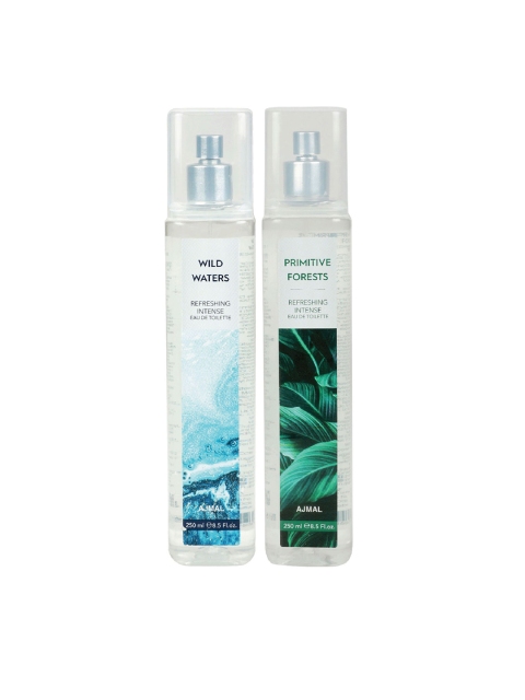 

Ajmal Unisex Set of 2 Wilde Waters & Primitive Forest 250 ml each Perfume Scent for Skin, Blue