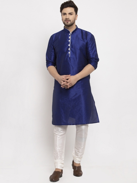 Benstoke Men Navy Blue Solid Kurta with Churidar