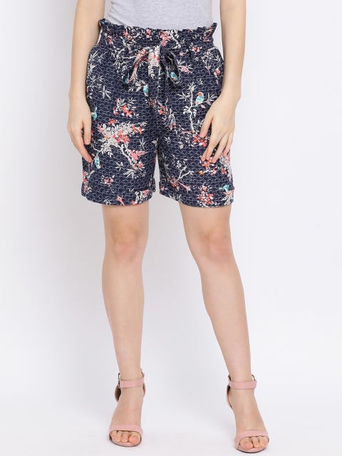 

Oxolloxo Women Navy Blue Printed Regular Fit Shorts