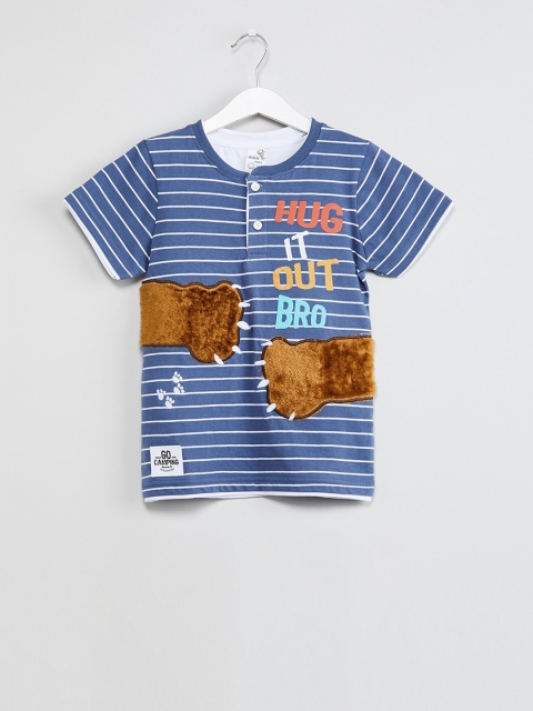 max Boys Blue & White Striped Round Neck T-shirt