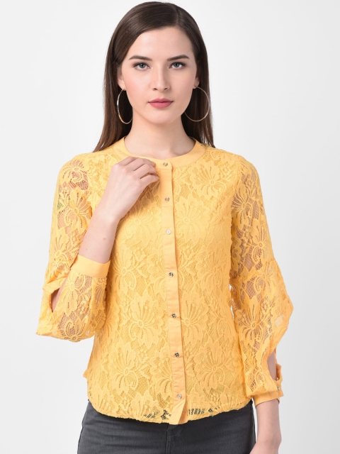 

Latin Quarters Women Mustard Printed Shirt Style Top