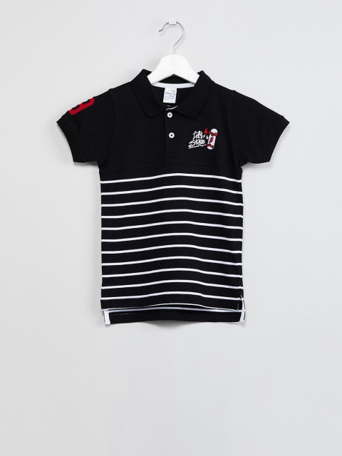 

max Boys Black & White Striped Polo Collar T-shirt