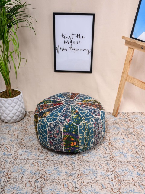 

Tistabene Blue & Off-White Sundial Patchwork Round Pouf Floor Cushion