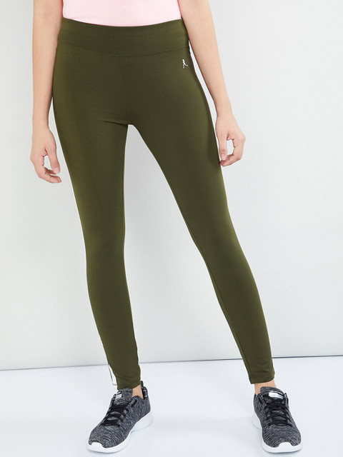 

max Women Olive Green Solid Slim-Fit Track Pants