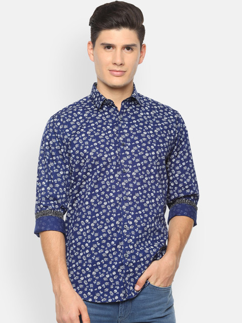 

V Dot Men Blue & White Slim Fit Printed Casual Shirt