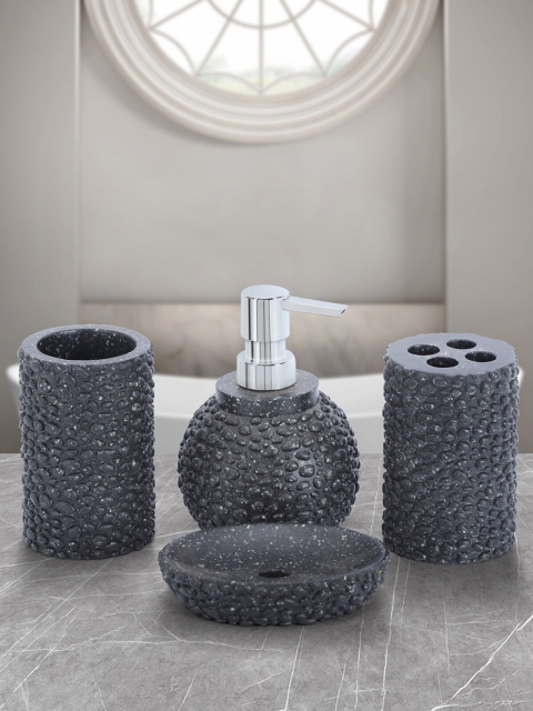 

Obsessions Charcoal Grey 4Pcs Alvina Self Design Bath Accessories Set