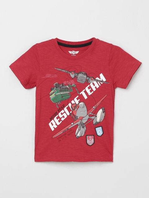 

max Boys Red Grey Printed Round Neck Pure Cotton T-shirt