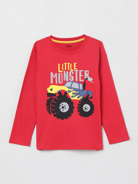 

max Boys Red Printed Round Neck T-shirt