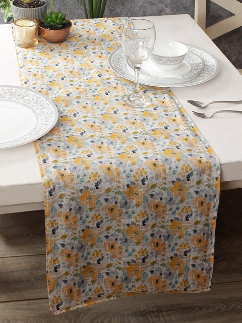 

HOUZZCODE Yellow & Grey Vintage Floral Table Runner