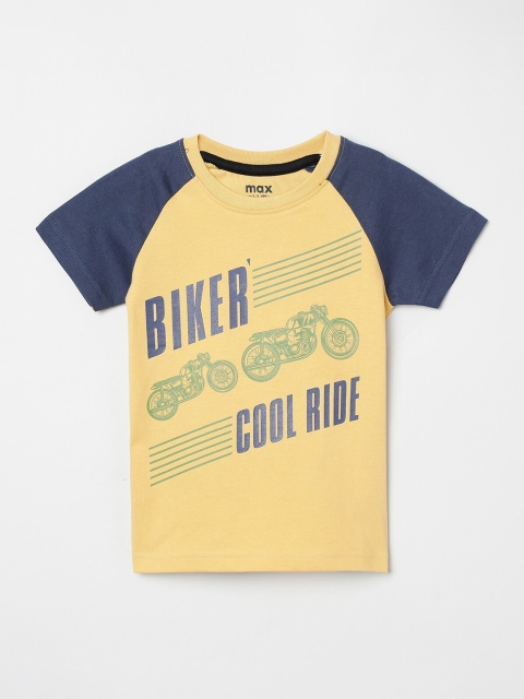 

max Boys Yellow Printed Round Neck T-shirt