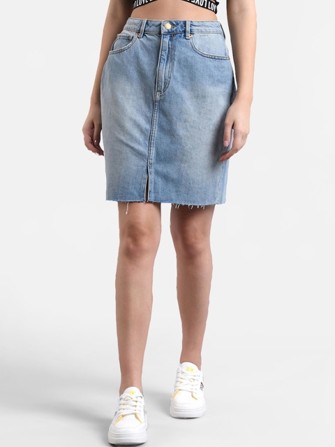 

Kotty Women Blue Washed Denim Straight Mini Skirt