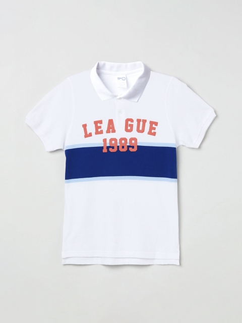 

max Boys White Printed Polo Collar T-shirt