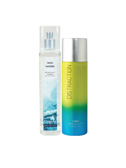

Ajmal Unisex Set Of Wild Waters EDT & Distraction High Quality Deodorant, Multi