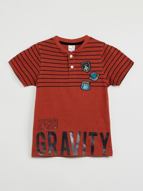 

max Boys Brown Printed Henley Neck T-shirt