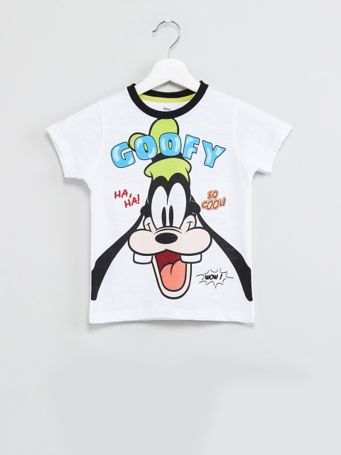 max Boys White Printed Round Neck T-shirt