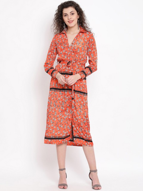 

Oxolloxo Women Orange Printed Wrap Dress