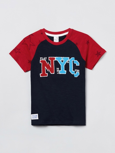 

max Boys Navy Blue Printed Round Neck T-shirt