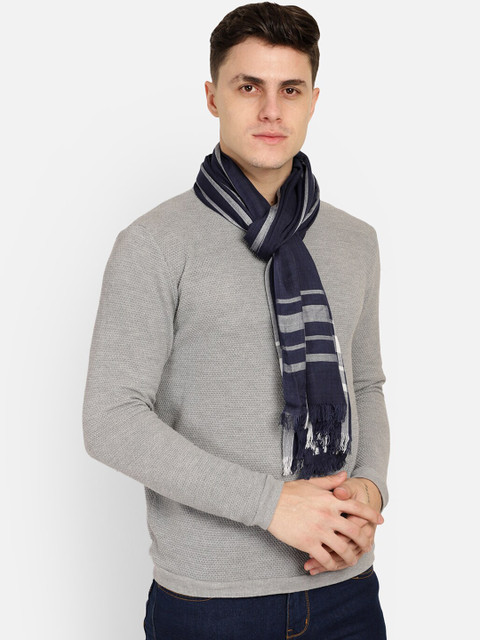 

Anekaant Men Navy Blue & White Woven Design Stole