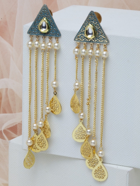 

PANASH Gold-Plated & Grey Kundan Geometric Drop Earrings