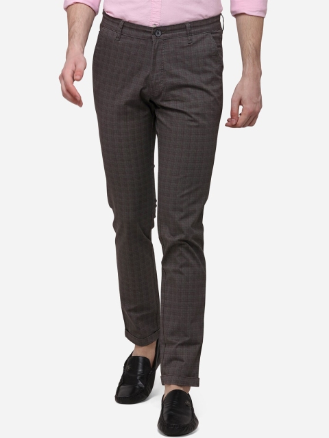 

Greenfibre Men Coffee Brown Skinny Fit Checked Regular Trousers