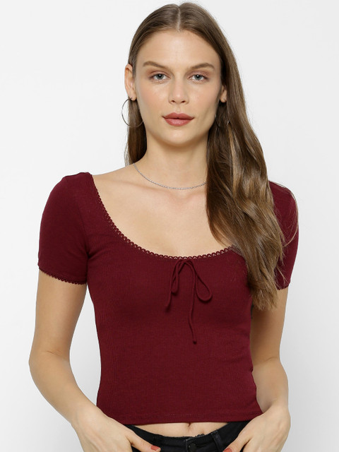

FOREVER 21 Women Maroon Solid Fitted Top