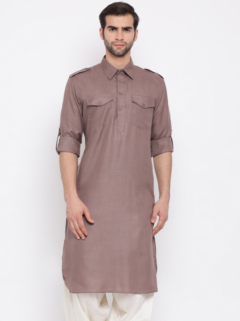 

VASTRAMAY Men Taupe Solid Pathani Kurta
