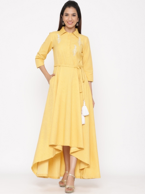 

Jaipur Kurti Women Yellow Embroidered Maxi Dress