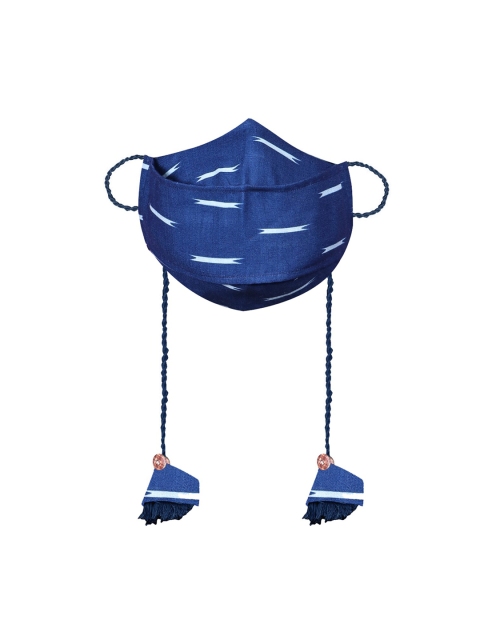 

VASTRAMAY Girls Blue Ikkat Printed Reusable 3-Ply Cloth Mask