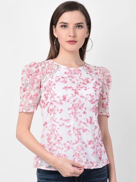 

Latin Quarters Women White Printed Empire Top