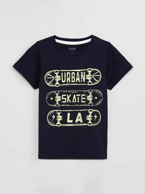 max Boys Navy Blue Printed Round Neck T-shirt