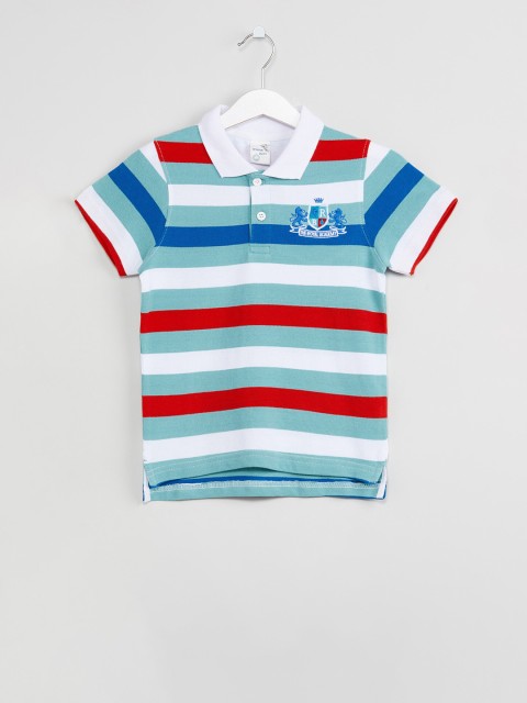 

max Boys White & Blue Striped Polo Collar T-shirt