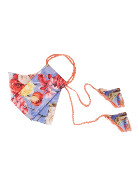 

VASTRAMAY Girls Blue Floral Printed 3-Ply Reusable Protective Outdoor Printed Mask