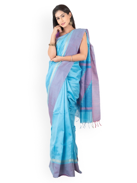 

Tribes India Blue & Purple Silk Cotton Solid Saree
