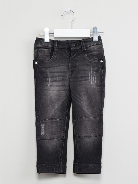 max Boys Charcoal Grey Slim Fit Mid-Rise Mildly Distressed Jeans