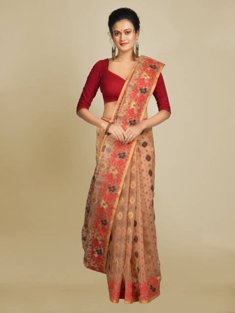

Mitera Beige Silk Cotton Woven Design Handloom Jamdani Saree