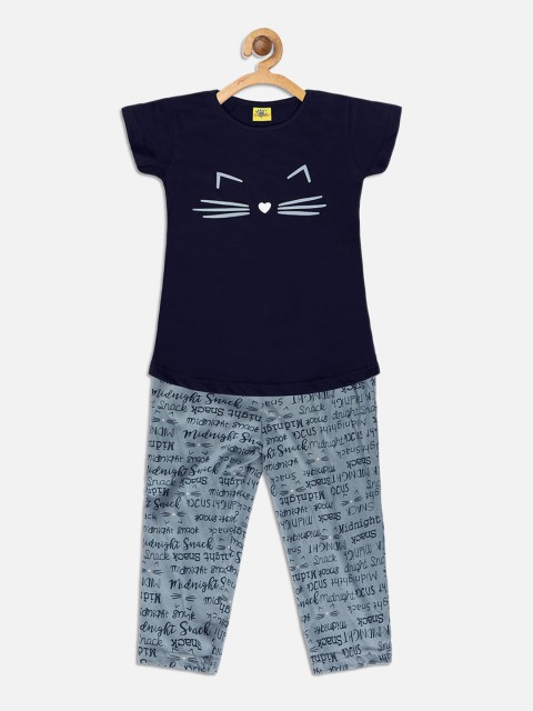 

Punkster Girls Navy Blue Printed Night suit