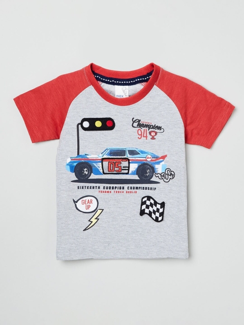

max Boys Grey Melange Printed Round Neck T-shirt