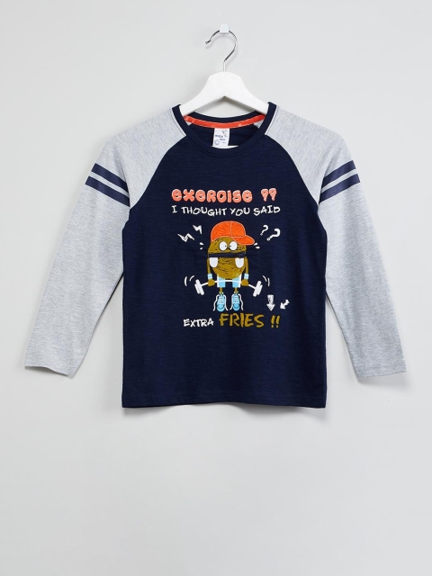 max Boys Navy Blue & Grey Colourblocked Raglan Sleeve T-shirt