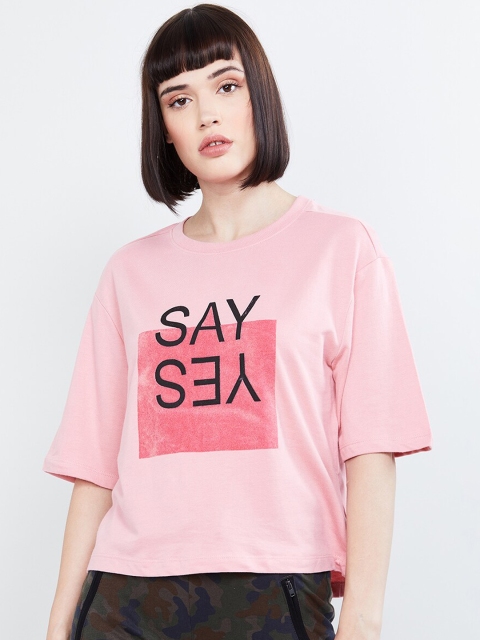 

max Women Pink Printed Round Neck T-shirt