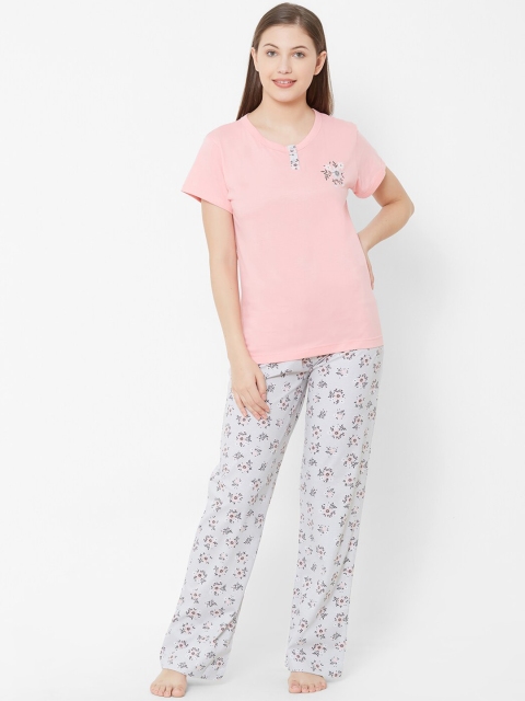 

Velvet by night Women Pink & Grey Printed Night suit