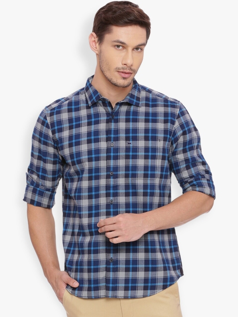 

Basics Men Blue & Grey Slim Fit Checked Casual Shirt