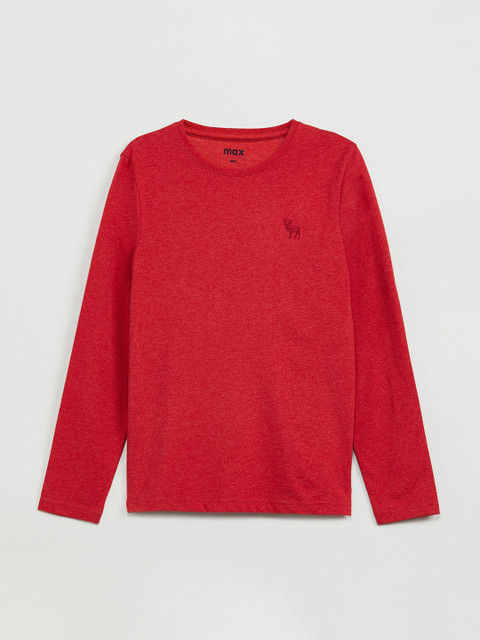 

max Boys Red Solid Round Neck T-shirt