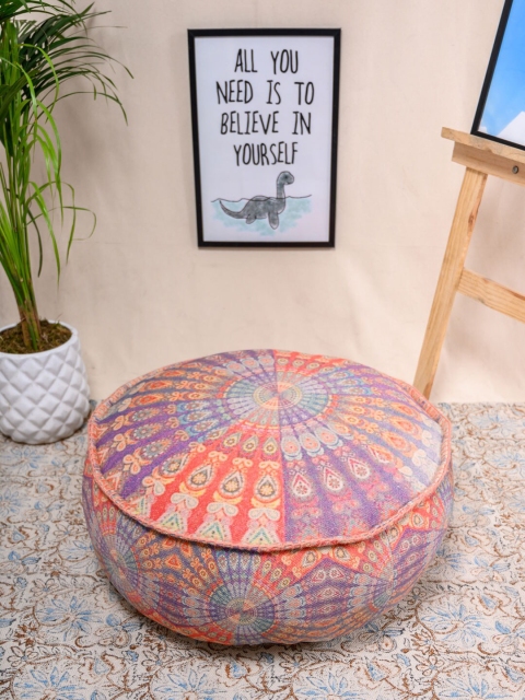 

Tistabene Purple & Orange Printed Sundial Round Pouf
